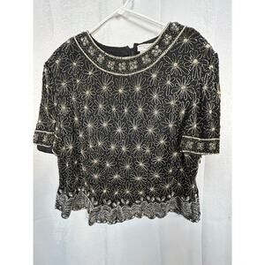 VTG Papell Boutique Adriana papell Beaded black Silver gold Evening Top size 3X